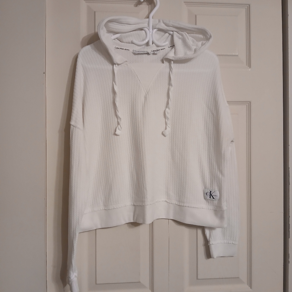 Calvin Klein Jeans White Cowl Neck Sweater, Size Large (L)